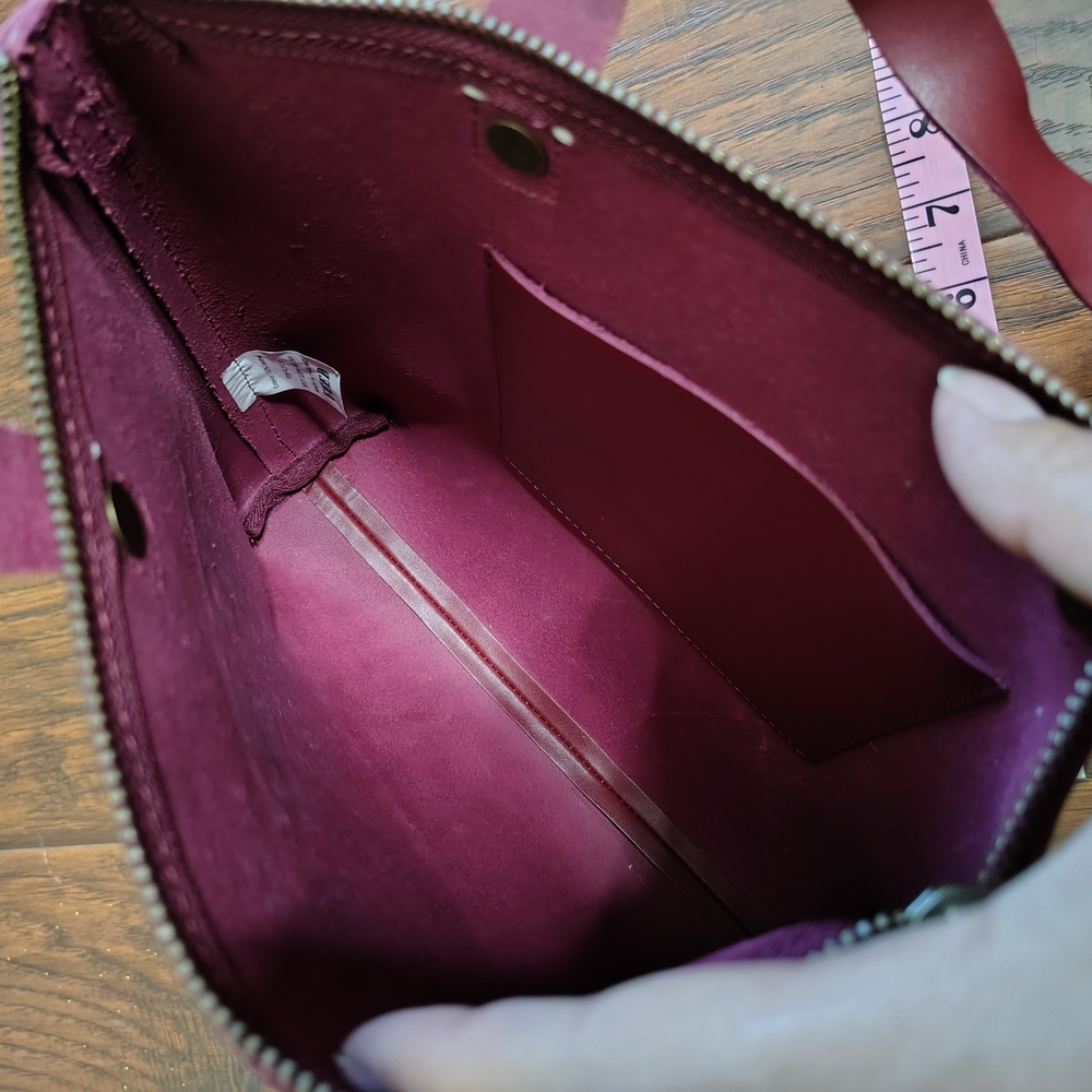 FEED Burgundy Leather Handbag Tote Bag - Picture 7 of 8